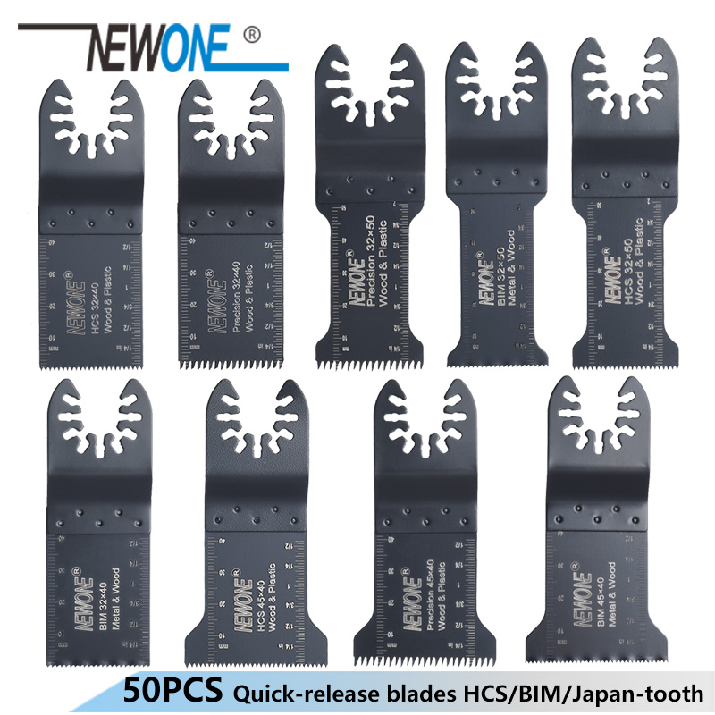 

NEWONE 50pcs HCS/Japan-tooth/BIM Oscillating tool Quick release saw blades Renovator trimmer blades for wood/plastic/metal cut