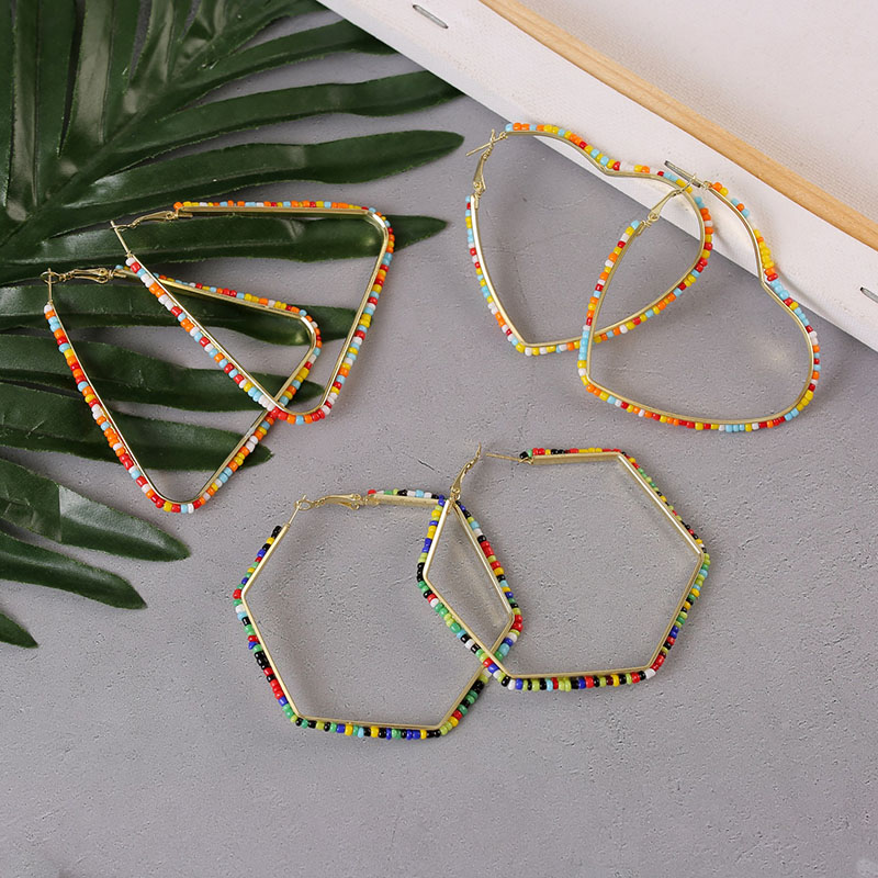 

Hoop & Huggie 2021 Fashion Female Round Hexagon Heart Triangle Geometric Big Earring For Women Trendy Handmade Multicolor Beaded Earrings