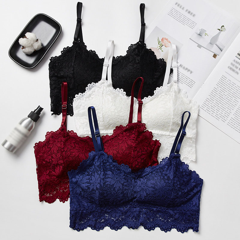 

New Women Sexy Underwear Women Padded For Tank Tops Lace Floral Crop Top Young Girls Comfortable Strap Vest Tank Top, Black