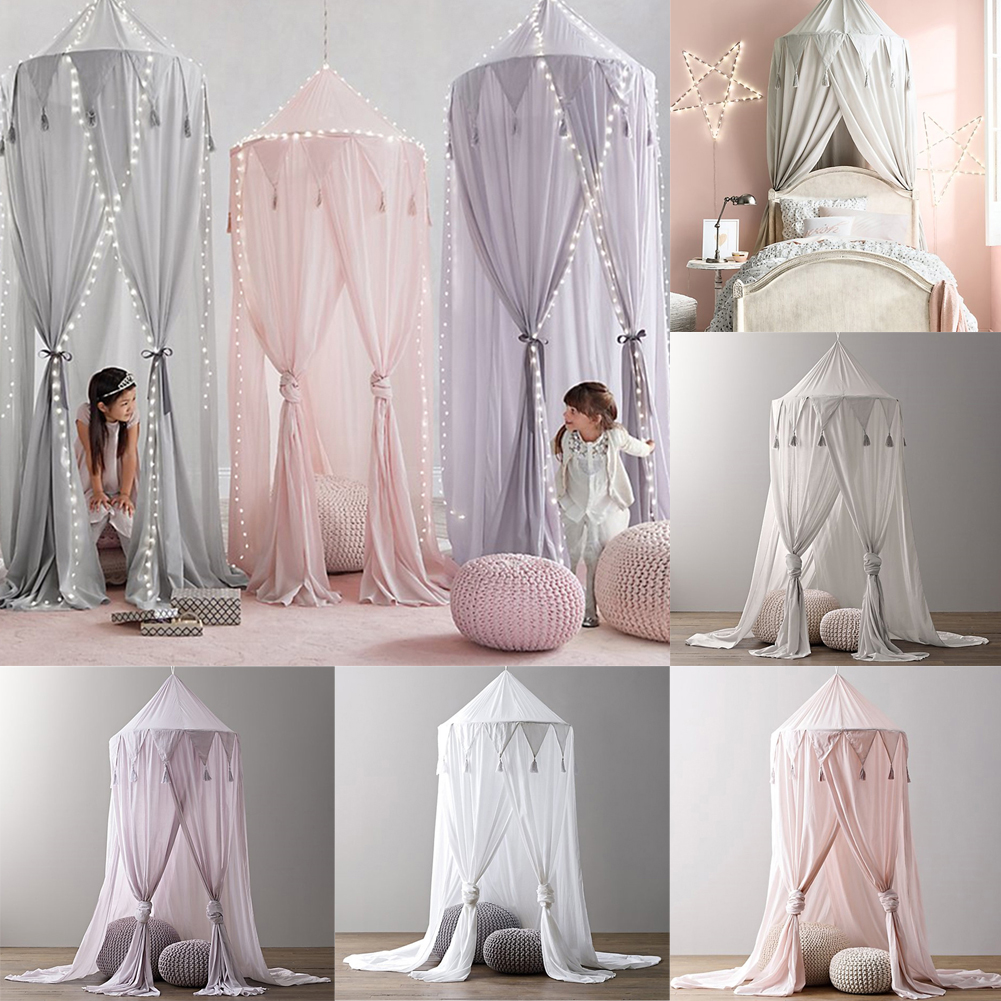 

New Modern Hung Dome Princess Girl Bed Valance Chiffon Canopy Mosquito Net Child Play Tent Curtains for Baby Room, White
