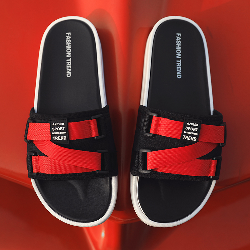 

VRYHEID Size 36-47 Lovers New Men's Slippers Summer Fashion Non-slip Beach Casual Shoes Youth Outdoor Women Slides Comfortable, Black red