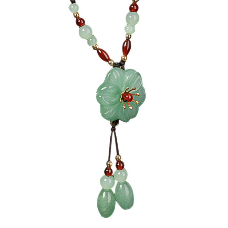 

Ethnic Necklace Glass Glazed Flower Natural Stone Choker Necklace Handmade Vintage Jewelry