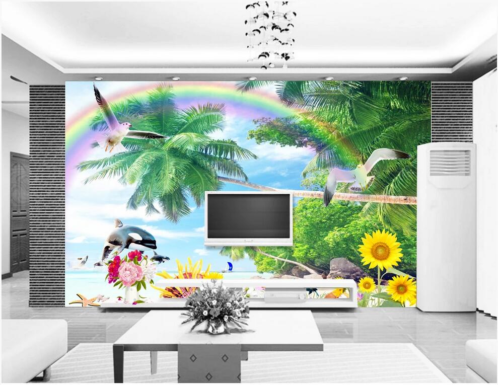 

WDBH 3d wallpaper custom photo Fresh summer seaside green landscape decorative painting home decor 3d wallpaper for the walls, Non-woven wallpaper