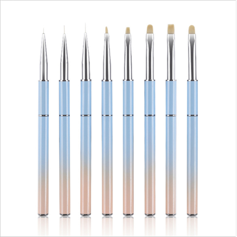 

New Nail Brush UV Gel Gradient Metal Handle French Liner Dotting Acrylic Builder Flat Crystal Painting Drawing Carving Pen