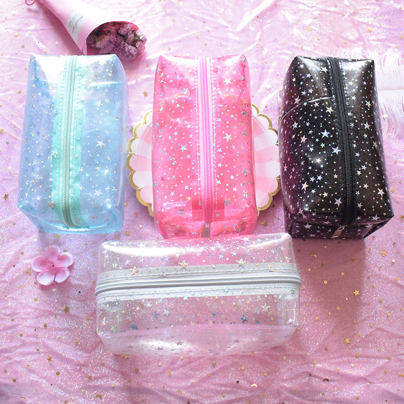 

Waterproof Transparent Cosmetic Bags Cute Glitter Storage Pouch Makeup Organizer Clear PVC Beauty Case Zipper Toiletry Bags