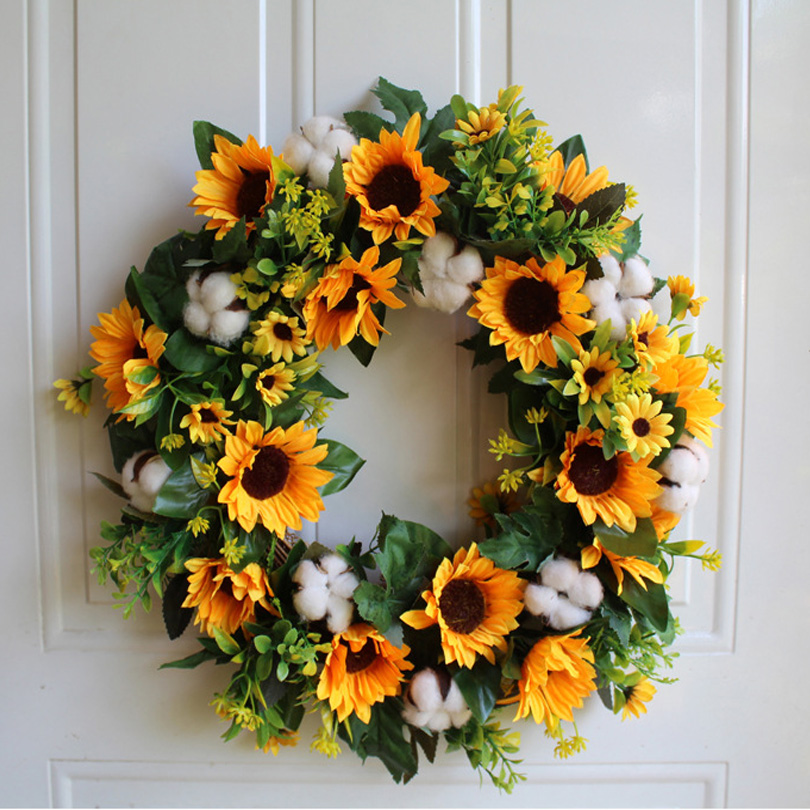 

Summer simulation Sunflower Garland Welcome Front Door Wreath Housewarming Festival celebration Gifts drop shipping, Same as picture