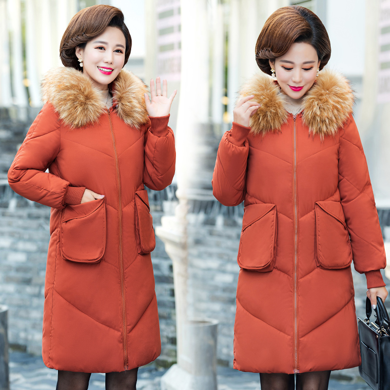 

Wholesale winter cotton women's long hooded thin fur collar down cotton coat, Black