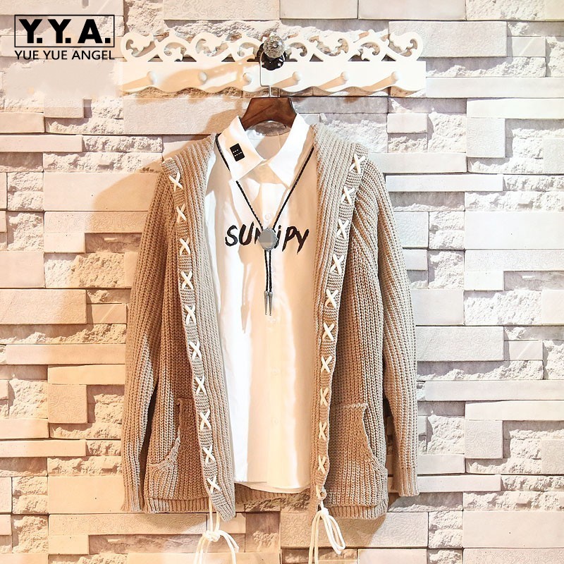 

Fashion Hooded Jacket Men Knitting Cardigan Sweaters Spring Autumn Bandage Solid Color Long Sleeve Warm Outerwear Sweaters