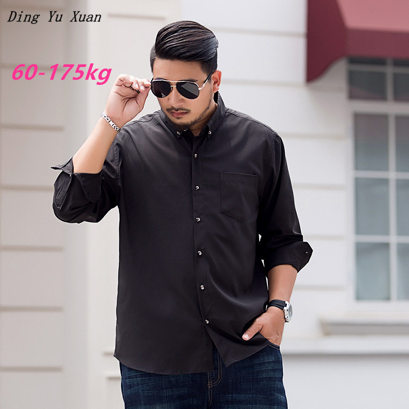 

60-175kg Male Oversize Loose Dress Shirts Long Sleeved Business Casual Cotton Shirt Men Plus Big Size Top Clothing Chemise Homme, Black