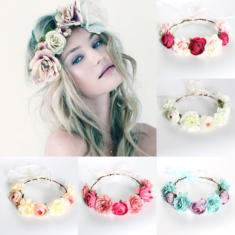 

Rose Flower Crown Wreath Bridesmaid Bridal Wedding Hair Accessories Women Floral Headband Party Beach Headwear Wreath