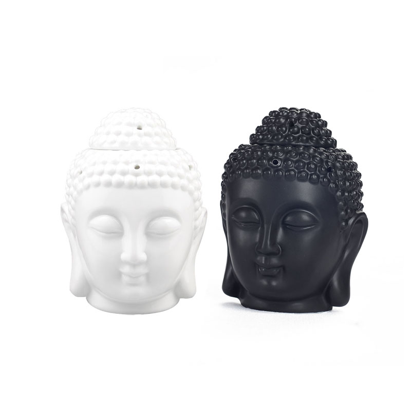 

Thai Buddha Head Essential Oil Burner Ceramic Aroma Diffuser Buddha Candle Holder Zen Ornament Home Aromatherapy Black White