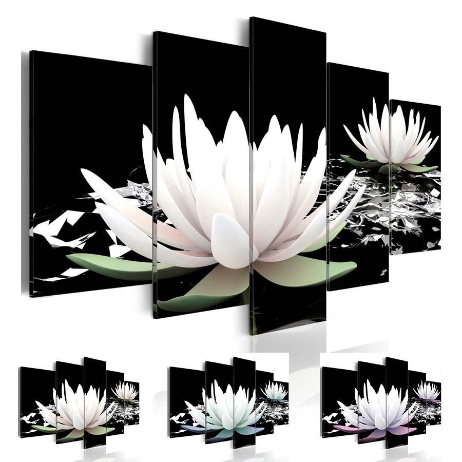 

Fashion Wall Art Canvas Painting 5 Pieces Blue Green Purple Lotus Flower Modern Home Decoration,Choose Color And Size No Frame