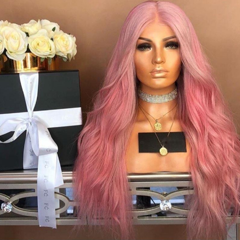 

Synthetic Lace Front Wig Long Body Wavy Cosplay Pink Wigs For Black Women Heat Resistant Fiber Hair Women Wigs With Baby Hair