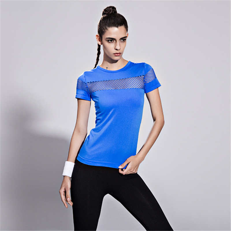 

Women Quick Dry Running T-Shirt Sexy Mesh Breathable Yoga Shirts Tops Slim Fitness Running Gym Fitness Sport T-shirts, White