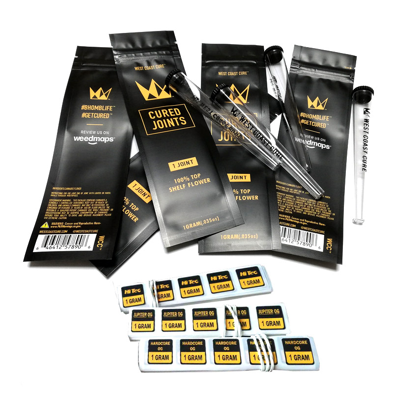 

3Joints 1joint CURED JOINTS BAG Packaging Maylar bags 2020 moonrock Preroll Pre-rolled tube West Coast Cure zip lock Package DHL Free