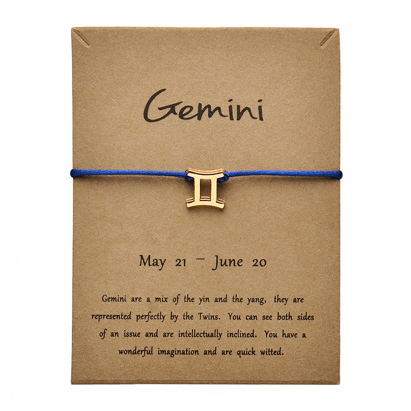 

Blue Colors Gold Card Fashion Jewelry 12 Constellations Zodiac Woven Bracelet Bangles For Women