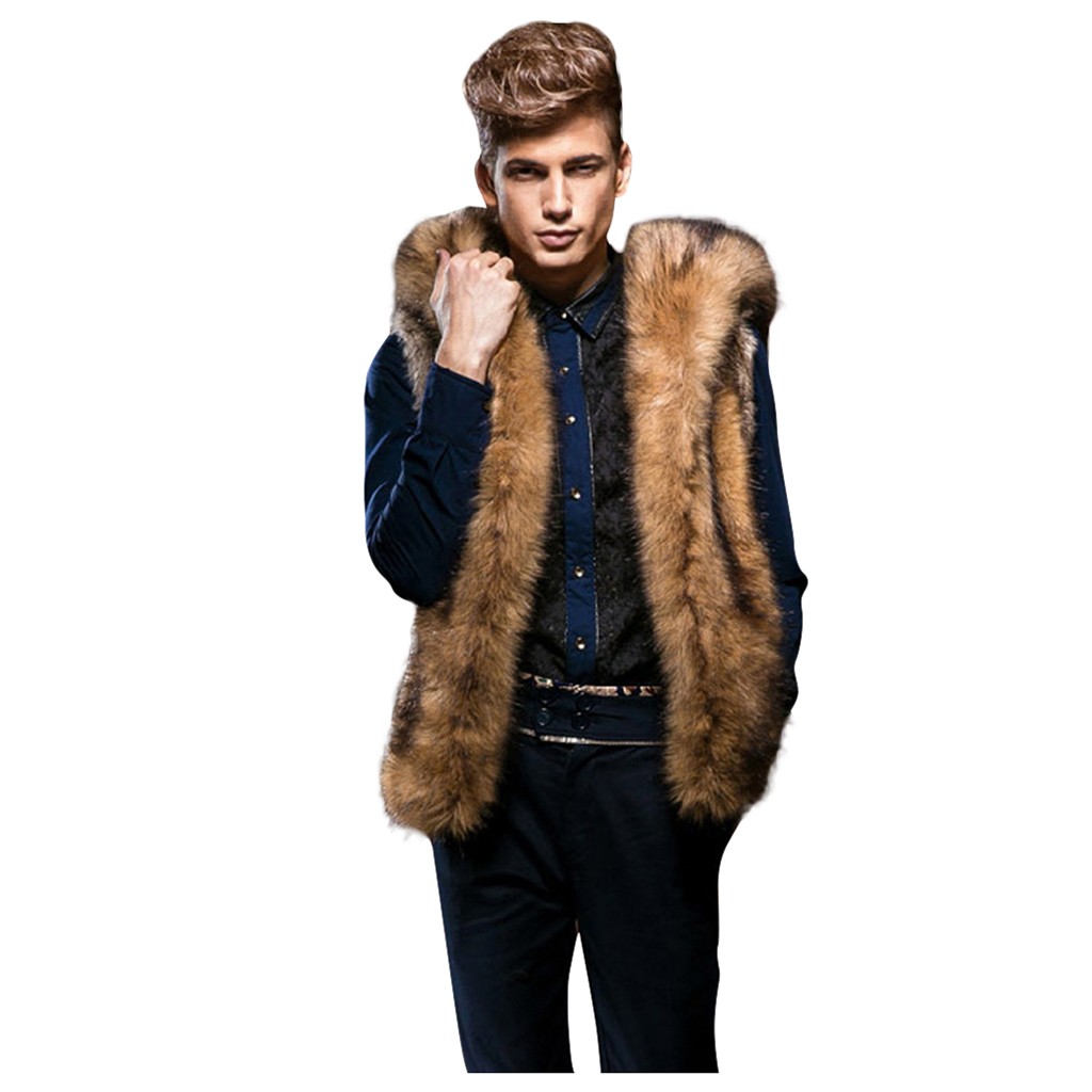 

CHAMSGEND 2019 Winter Faux Fur Vest Men Hooded Thicken Fur Warm Jacket Sleeveless Outerwear Waistcoat Vest Chaleco Hombre, Bw