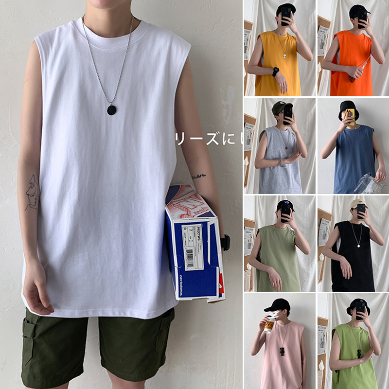 

Mens Workout Clothing Colorful Plain Tank Tops Cotton Gym Sleeveless for Men O Neck Pullover Stringer Tees Loose Singlets Male, Black