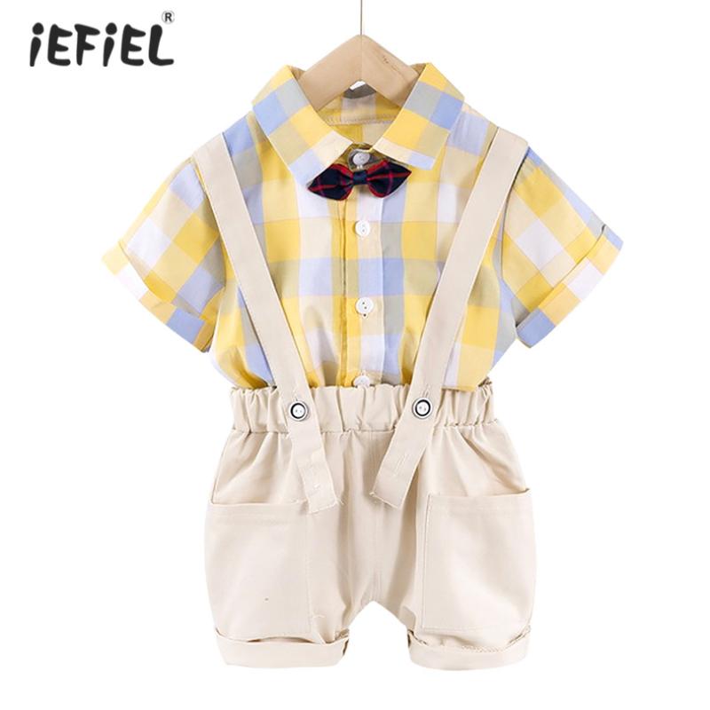 2019 Infant Kid Cartoon Dog Printed Tops T Shirt+Plaid Shorts Clothing Set, Baby Boy 2pcs Outfits 4-5 Years, Black