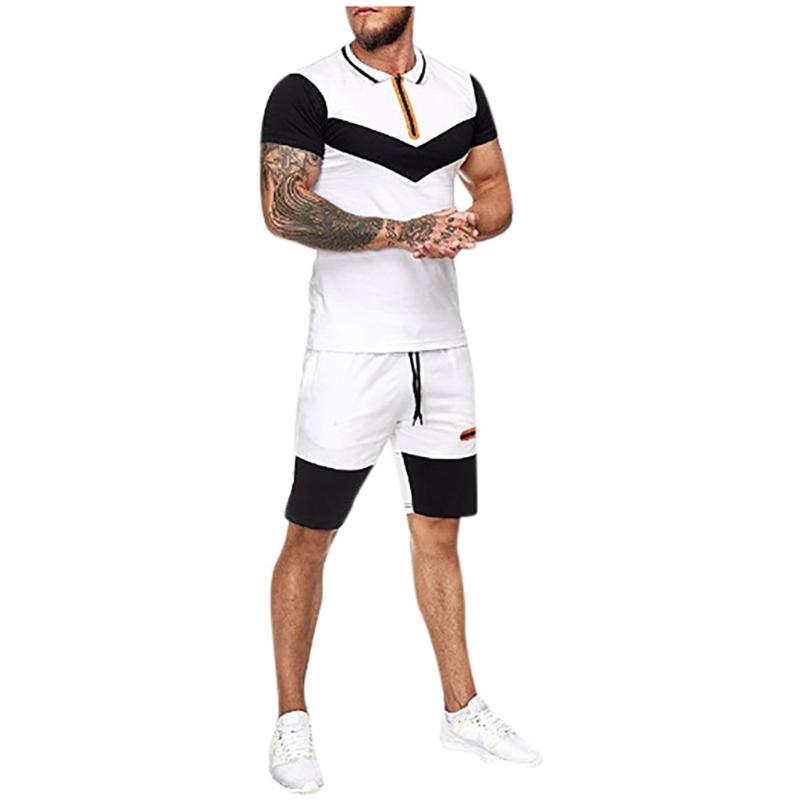 

Feitong Men's Sets Summer Home Stripe Color Collision Short Sleeve Shorts Sports Thin Sets Black White Patchwork Tracksuits, Red