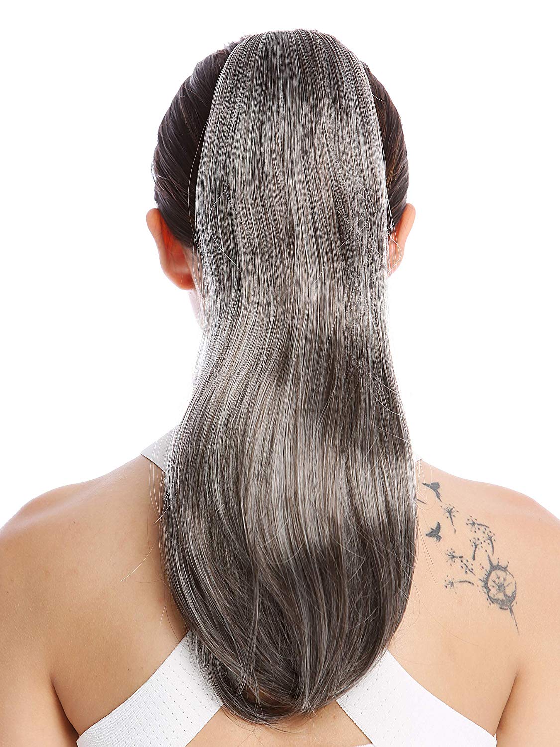 

New Style Silver grey human hair ponytail hairpiece wrap around Dye free natural hightlight salt and pepper gray hair ponytail free shipping