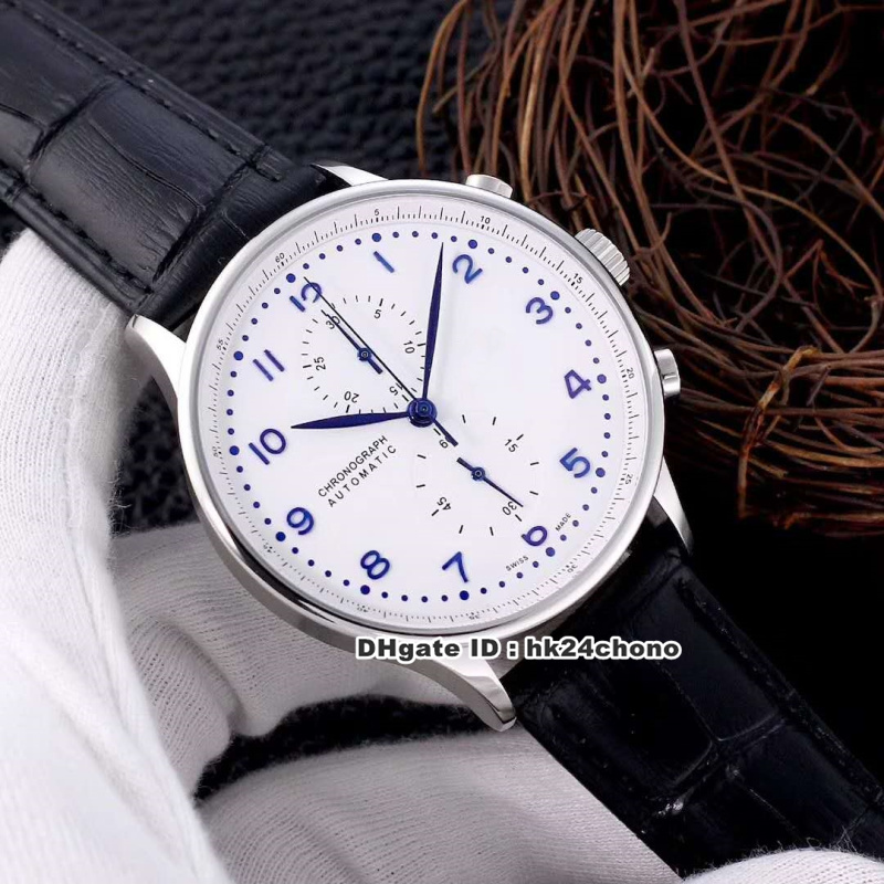 

7 style High quality Watch Portugieser Chronograph Quartz Mens Watch 371446 316L Steel Case White Dial Leather Strap Gents Watches