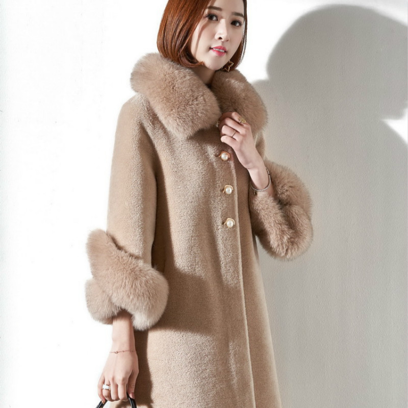 

Korean Sheep Shearing Real Winter Coat Fur Collar Jacket Women Clothes 2020 Manteau Femme JS2205 YY2200, White