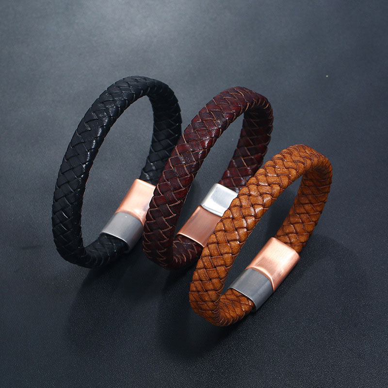

New Arrival Handmade Men Punk Fashion Retro Stainless Steel Charm Bracelets Leather Bangle Jewelry Christmas Gift