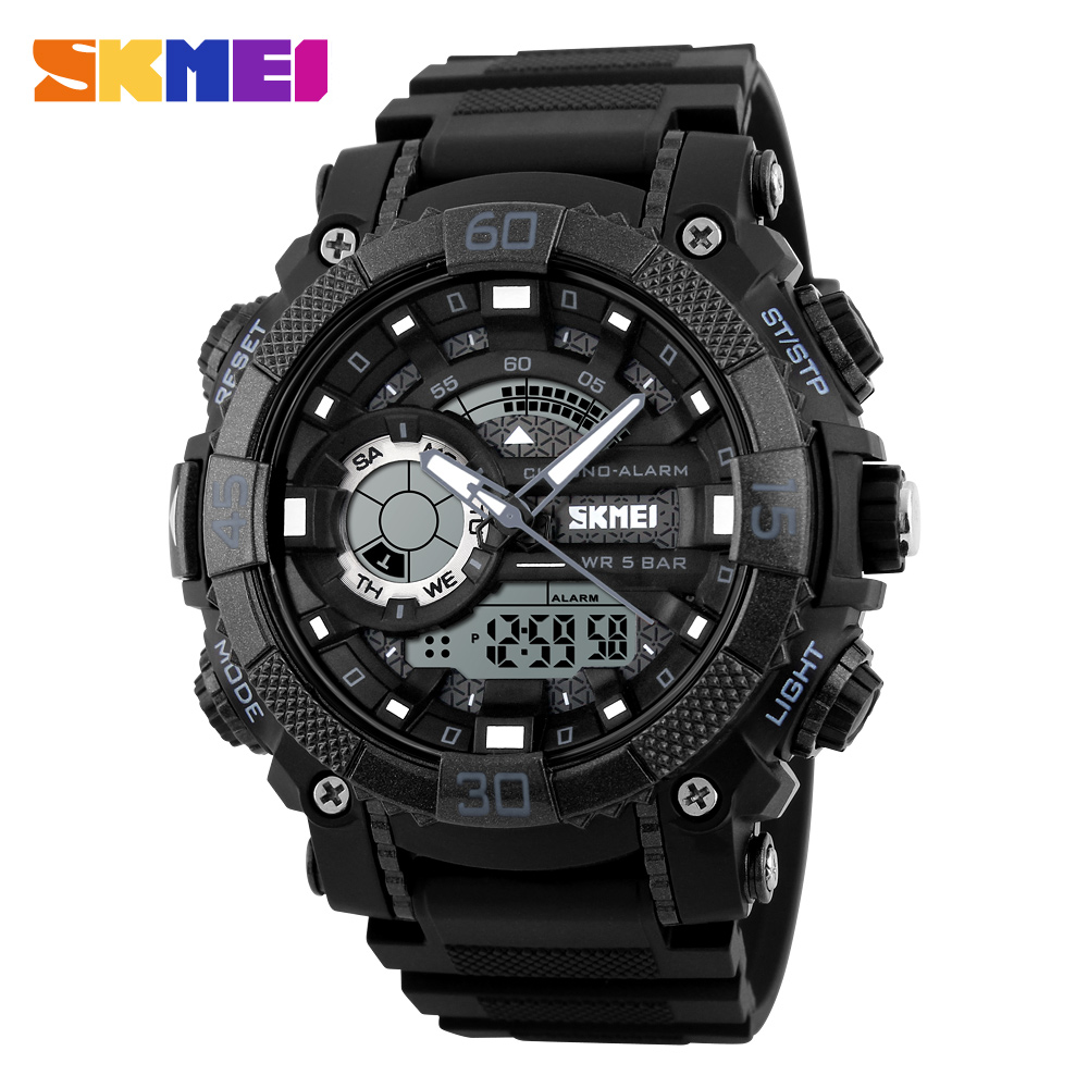 

SKMEI Fashion Dial Outdoor Sports Watches Men Electronic Quartz Digital Watch 50M Waterproof Wristwatches Relogio Masculino 1228, Blue
