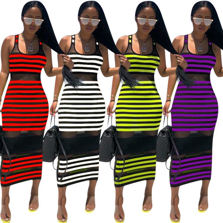 

Free Ship New Women Sexy Sheer Mesh Panelled Dresses Casual Slim Bodycon Striped Dress Club Wear XXL, Green