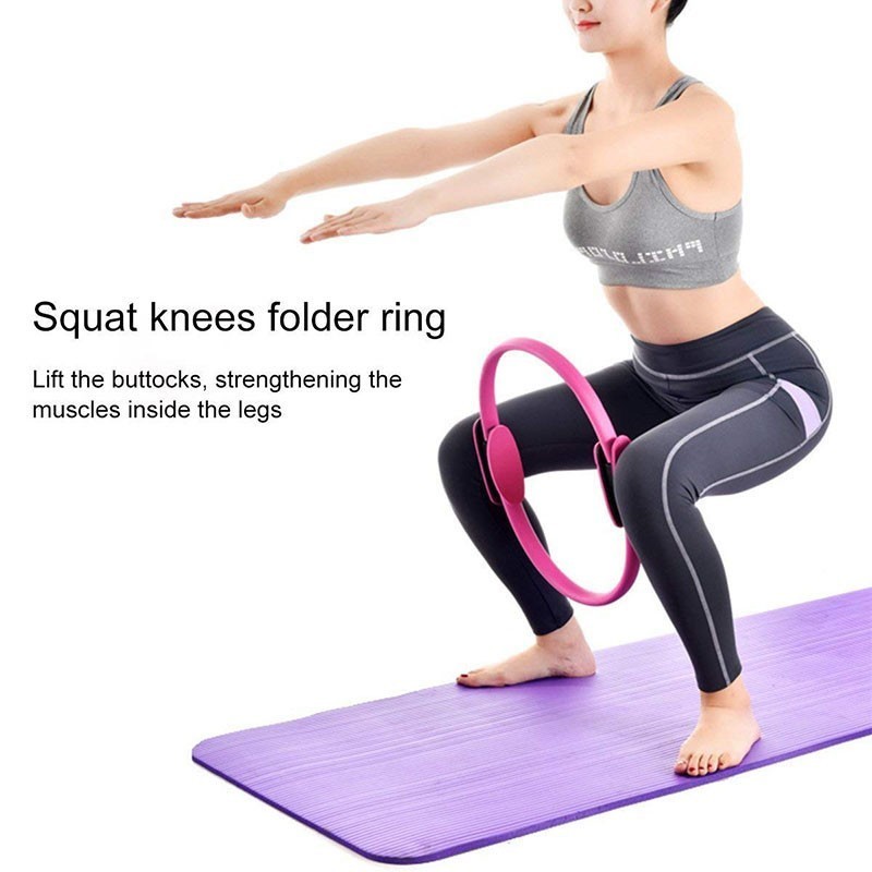 

Yoga Fitness Pilates Circle Magic Circle Yoga Crescent Handle Pilates Supplies 6Color, Black