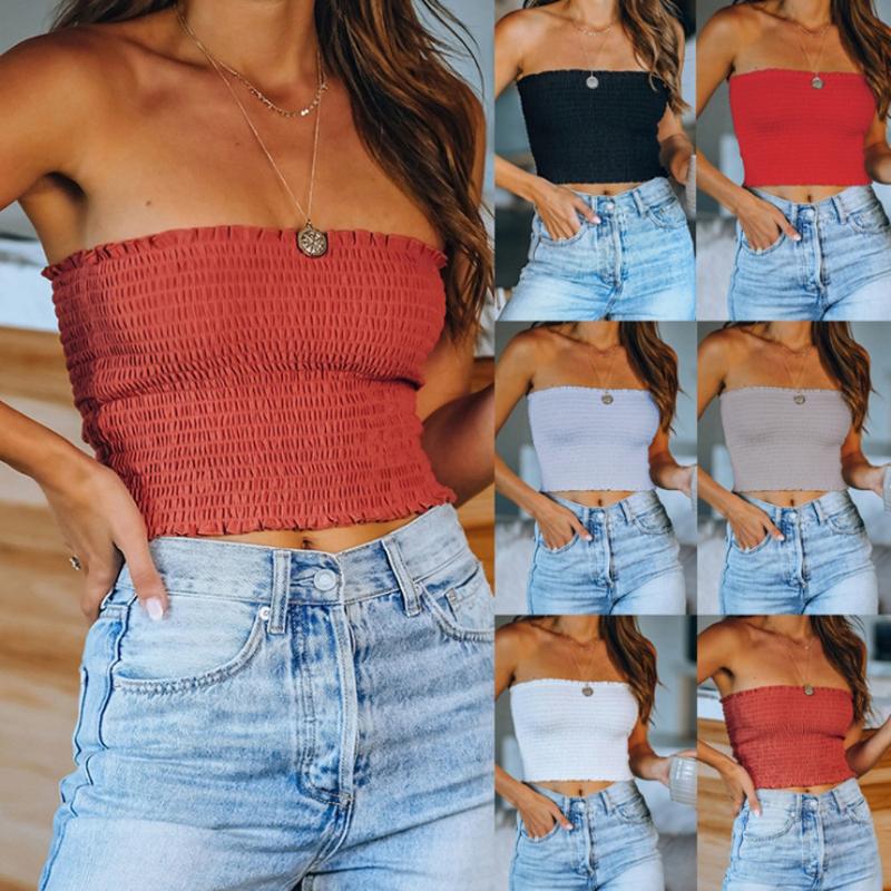 

Sexy Strapless Women T-Shirts Ladies Clothes Solid Sleeveless Vest Outwear Girls T-Shirts Camisole Tops Female Ladies Outfits