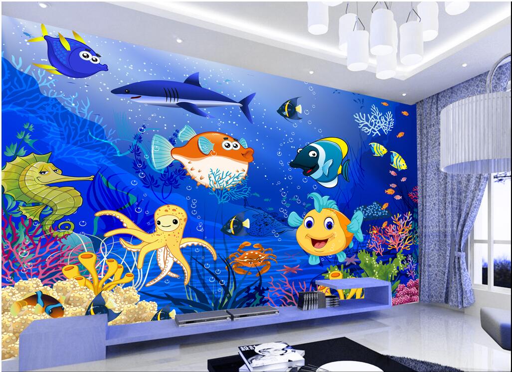 

WDBHG custom photo mural 3d wallpaper Underwater world cartoon fish children's room 3d wall murals wallpaper for walls 3 d for living room, Non-woven wallpaper