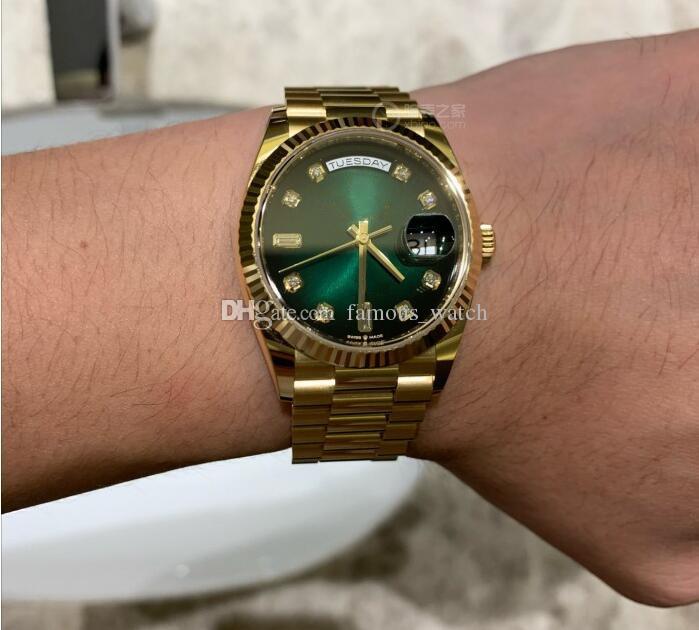 

Latest version Luxury Watch Lady 36mm 128235 128238 Gold Steel Bracelet Green Brown Dial Triangle Pit Pattern Automatic Women Wristwatch