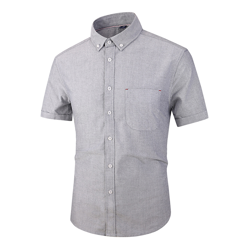 

Men' 2020 spring and summer short sleeve button cardigan shirt men' simple cotton solid color leisure Oxford textile shirt, Blue