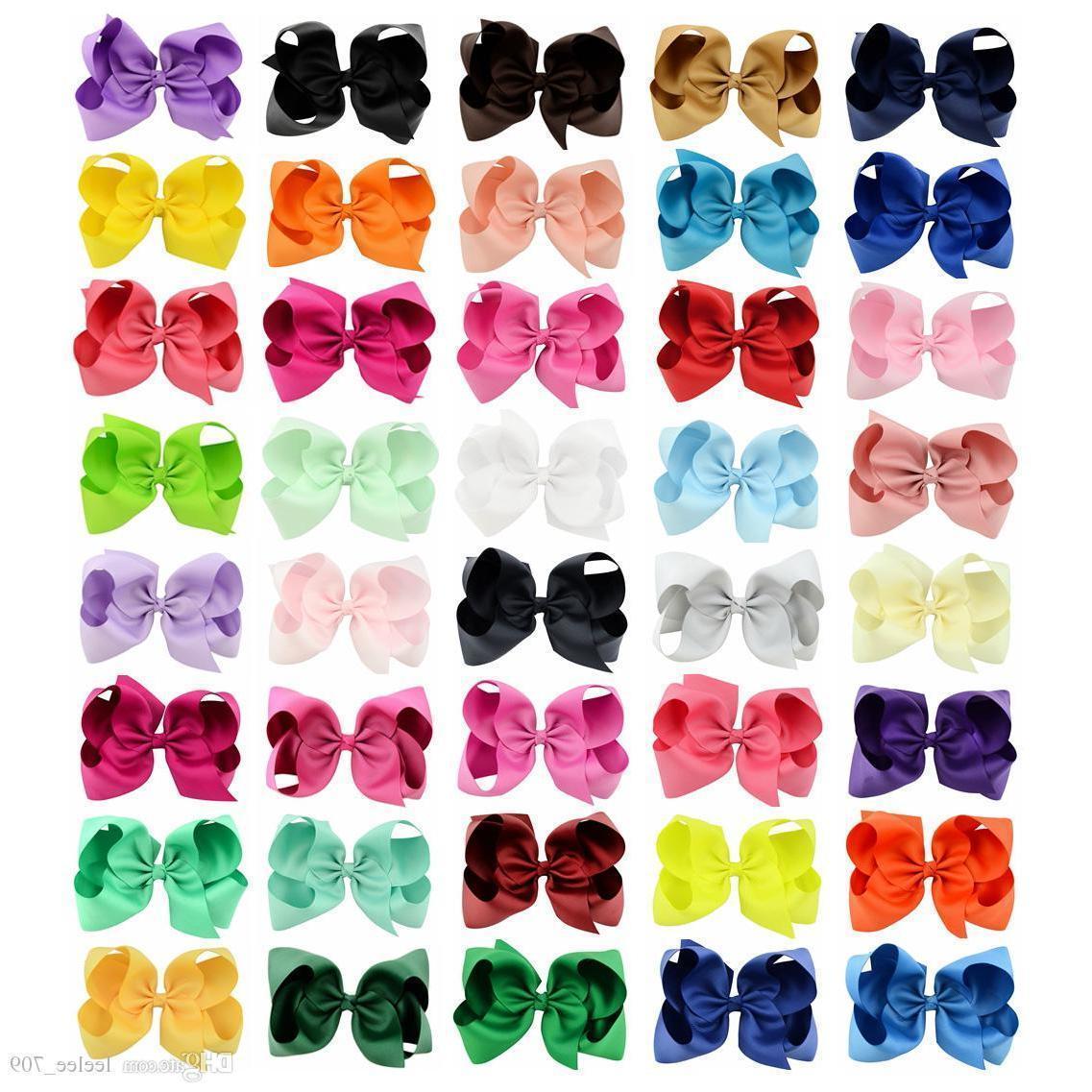 

40 Colors 6 Inch Fashion Baby Ribbon Bow Hairpin Clips Girls Large Bowknot Barrette Kids Hair Boutique Bows Children Hair Accessories Kfj125, Slivery;white