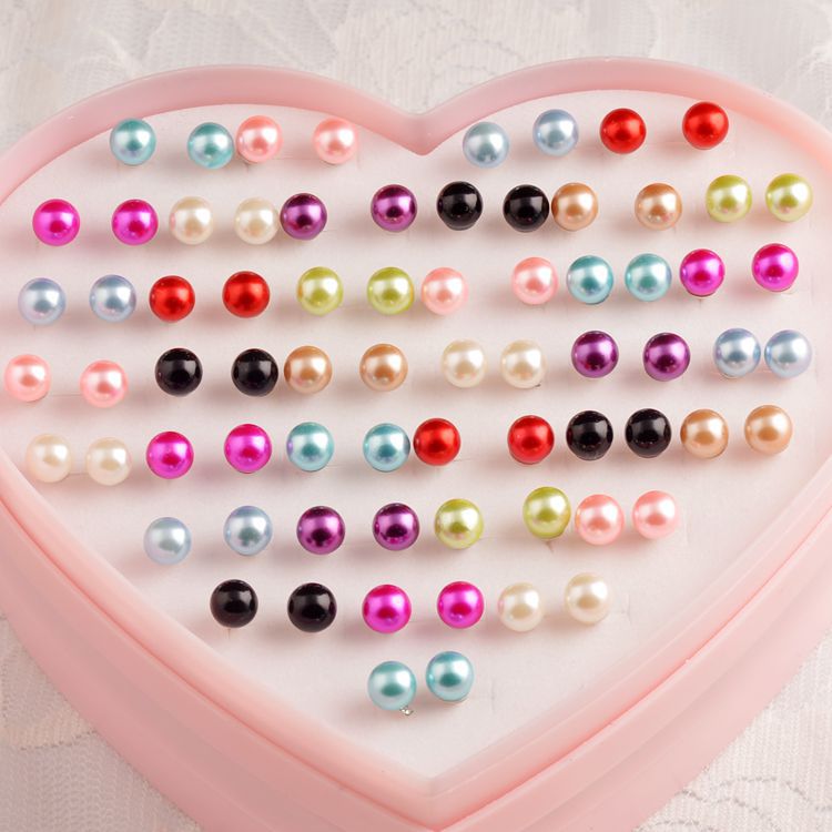 

Wholesale colorful glass pearl earring stud with display box, Golden;silver