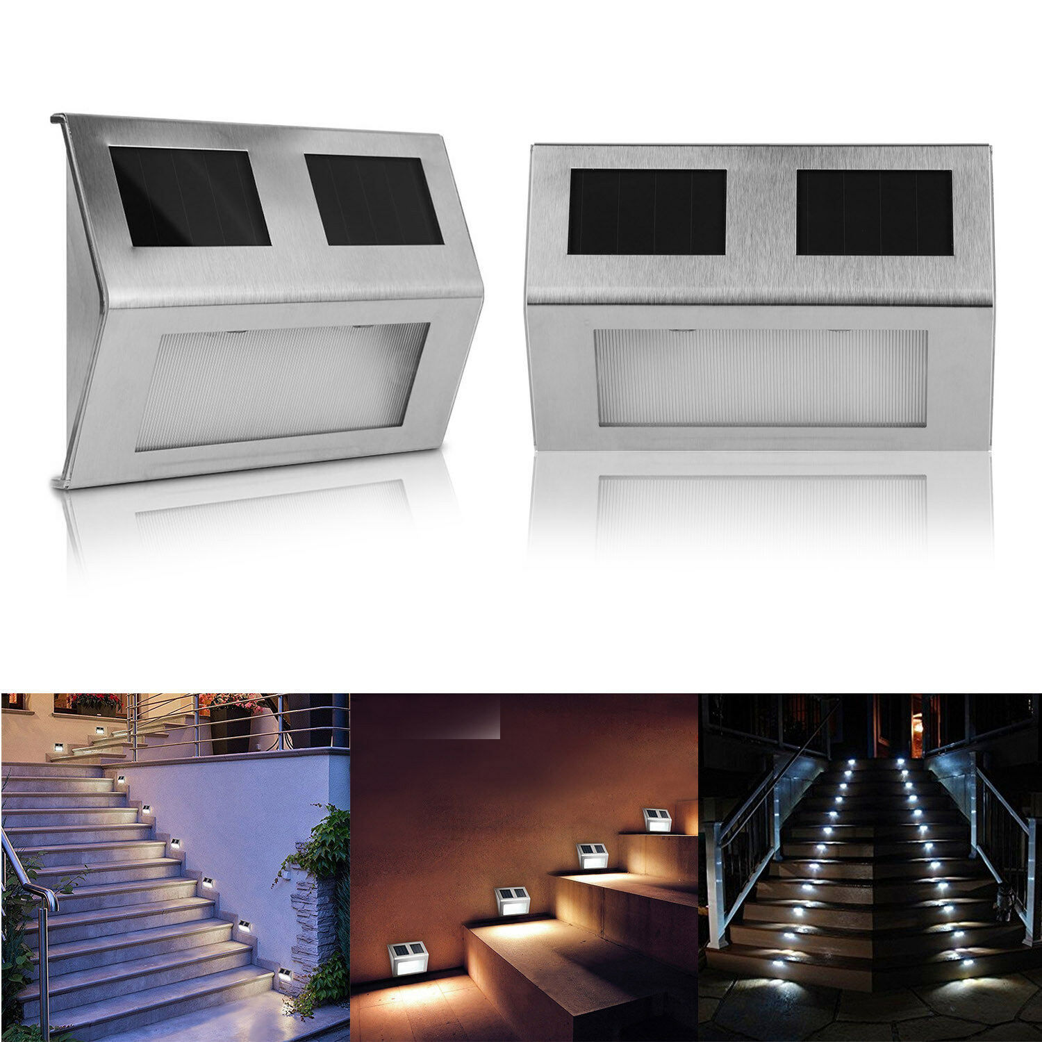 

IP65 LED Solar Stair Lights Outdoor Solar Wall Lamp Waterproof Sunlight Yard Street Fence Path Walkway Deck Home Garden Dock Patio Light