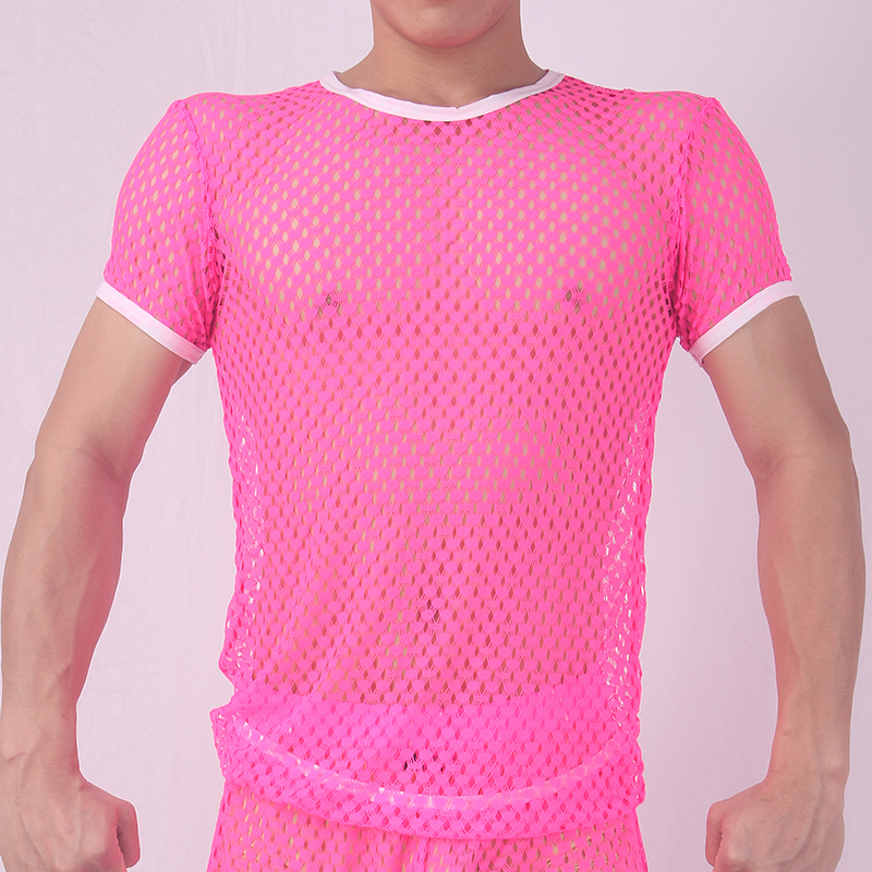 Maillot de corps en maille pour hommes Transparent voir à travers la chemise trou chemise Gay Sissy Transparent lutte Singlet hommes sous-vêtemen