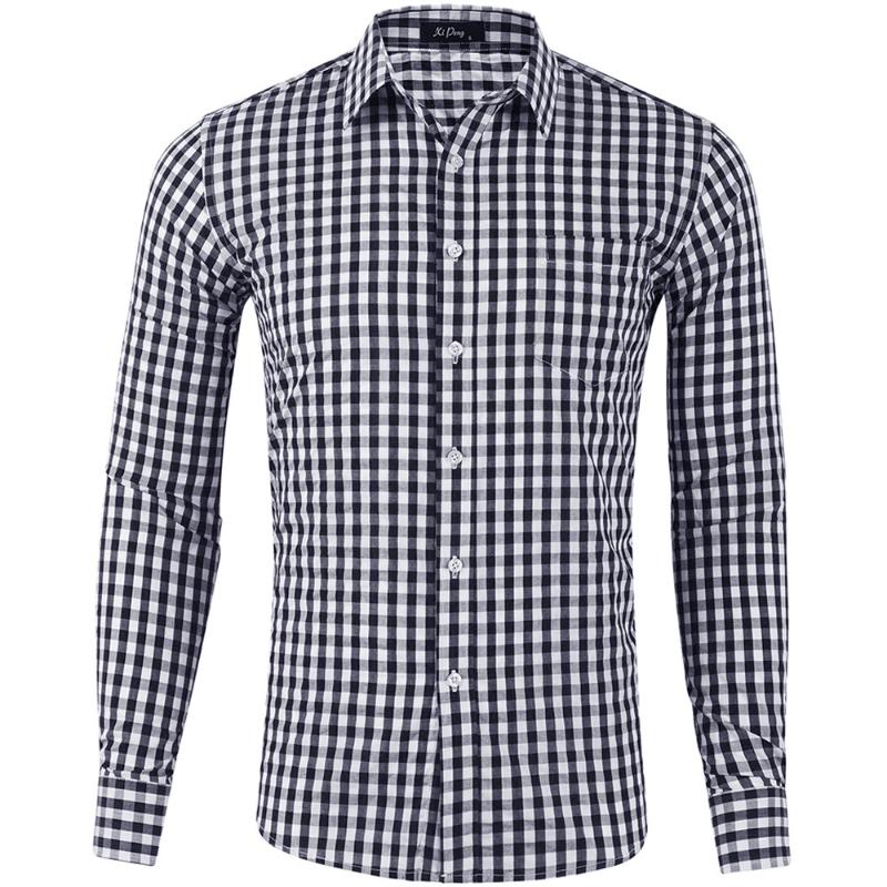 

Fashion Vintage Men' Pocket Shirt Cotton Slim Lapel Long Sleeve Shirts Casual Small Plaid Long Sleeve Hemd 2020 Spring New, Gd028-5
