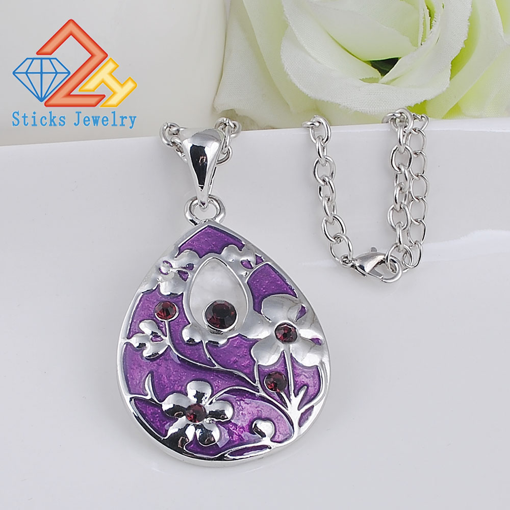 

Stylish Enamel Mosaic Crystal Teardrop-shaped Pendant European Luxury Brands Necklace Free Shipping
