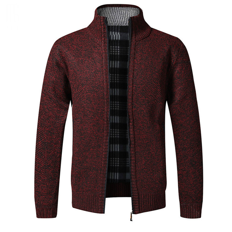 

Winter Fleece Male Full Zipper Sweater Coat Turtleneck Long Sleeve Thick Cardigan Wool Comfy Couple Clothing Casual Wear, Red