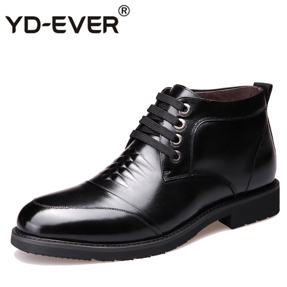 

YD-EVER Men Winter Snow Boots with Warm Fur Retro Cushioning Casual Genuine Leather Soft Cowhide Business Man Shoes Male Botas, Black