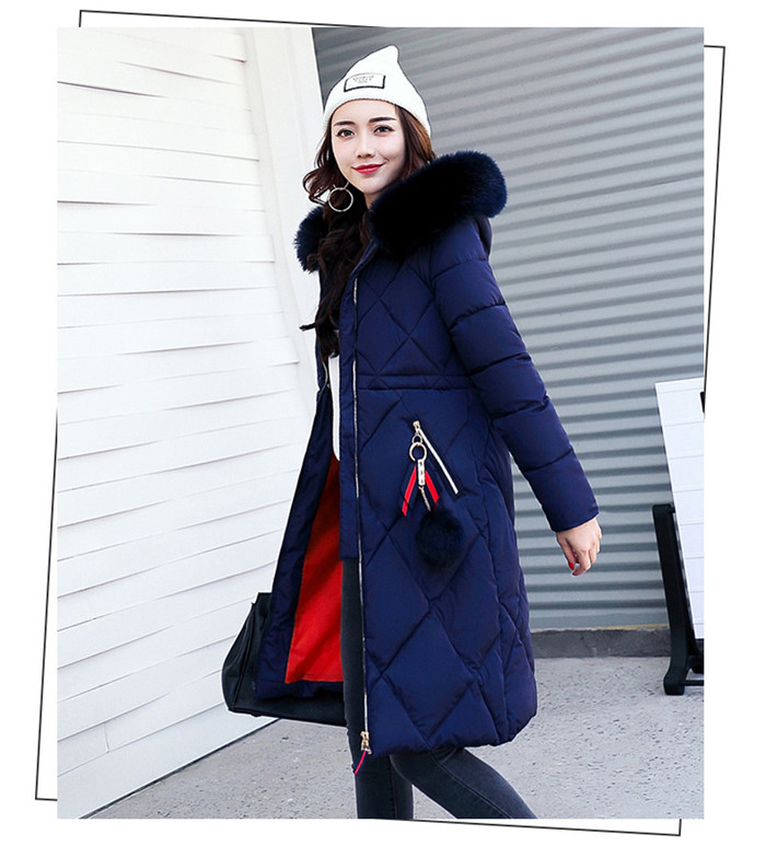 

New stylish big fur winter coat thickened parka women stitching slim long winter coat down cotton ladies down puffer down jacket for woman, Army green