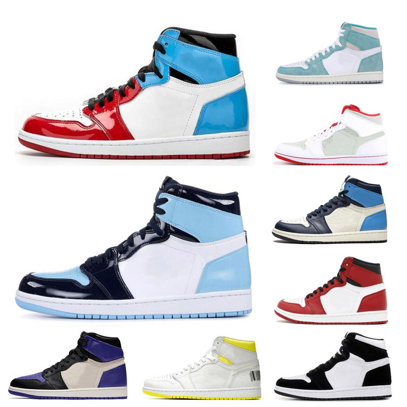 

2020 New 1 1s Mens basketball shoes top UNC TURBO GREEN fearless obsidian multi color twist Bred Toe Sports Sneaker Mens trainers, Court purple