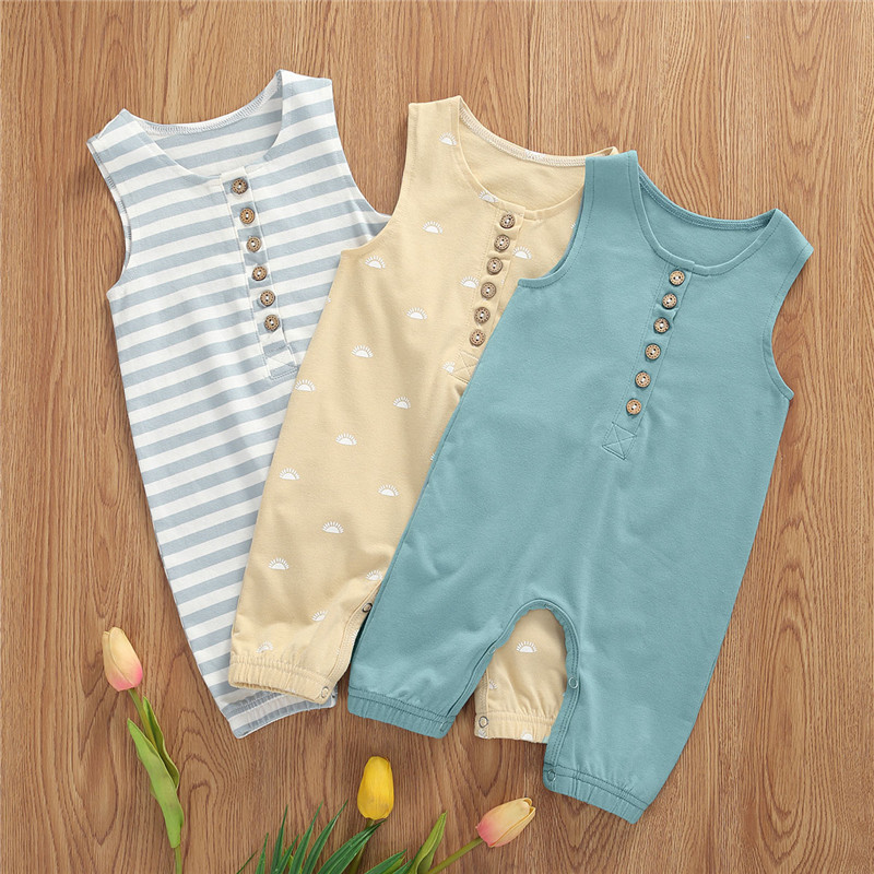 

0-18M Baby Boys Sleeveless Romper Summer Breathable Simple Style Infant Striped Jumpsuit For Newborn Baby Boys Rompers, Blue