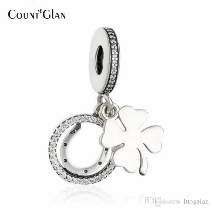 Fits Pandora Bracelets Lucky Day Hanging Charm 925 Sterling Silver Four-leaf Clover Horseshoe Dangle Beads For Jewelry Making-image-441910243