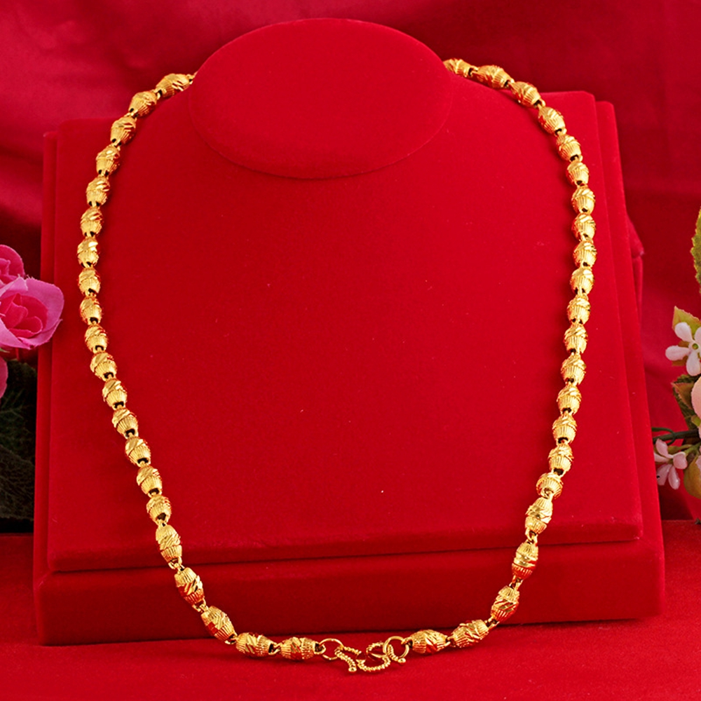 Mens Hip Hop Necklace Chain 18k Yellow Gold Filled Solid Classic Mens Jewelry Gift Rock Style Oval Beads Accessories 60cm Long-image-493984269