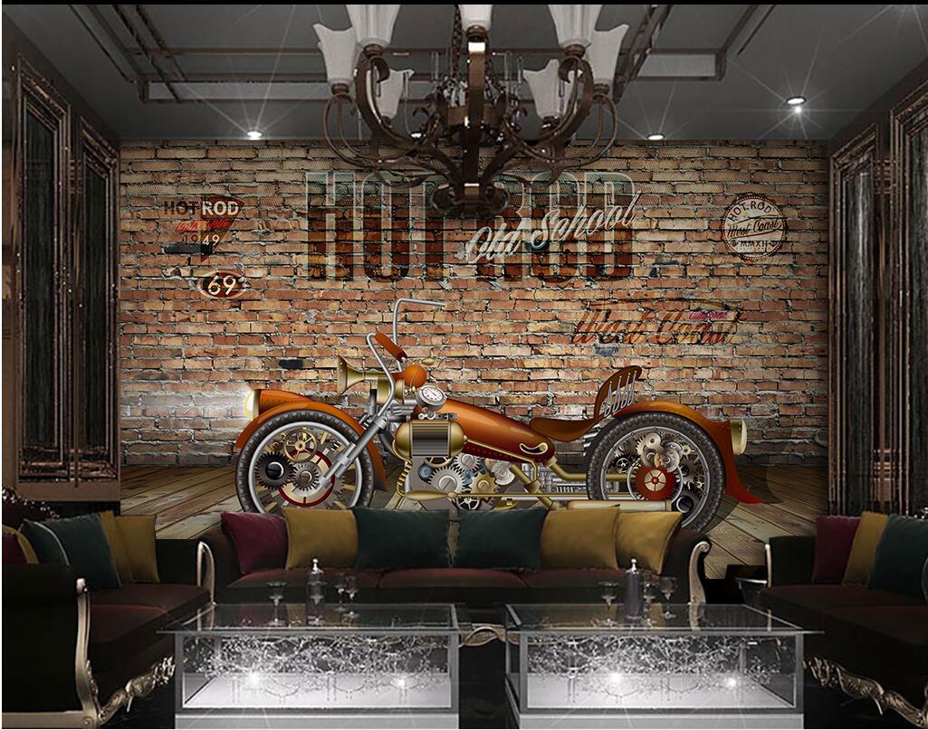 

WDBH custom photo 3d wallpaper Retro motorcycle red brick wall tv background living room home decor 3d wall murals wallpaper for walls 3 d, Non-woven