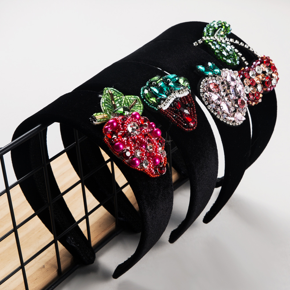 

High-end boutique hair accessories Japanese and Korean creative fruit cute hair band female Diamond wide-brimmed cat ear headband